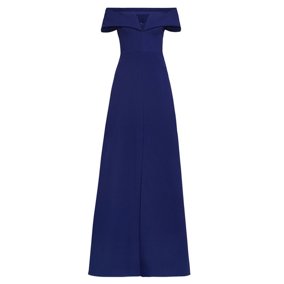 Blue Amalie Stretch Crepe Off the Shoulder Gown 8 - Picture 5 of 6